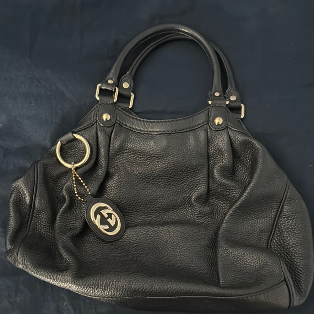 Gucci Black Leather Tote with Gold Accents